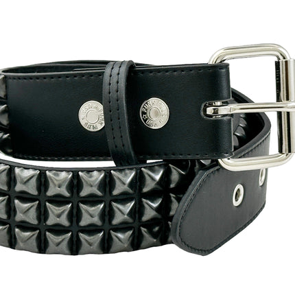 BT104VG-BS  PREMIUM VEGAN LEATHER 3 ROW BLACK STUDDED BELT USA MADE