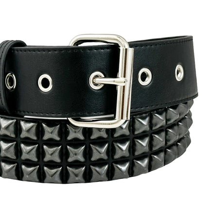 BT104VG-BS  PREMIUM VEGAN LEATHER 3 ROW BLACK STUDDED BELT USA MADE