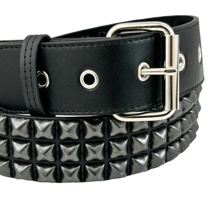 BT104VG-BS  PREMIUM VEGAN LEATHER 3 ROW BLACK STUDDED BELT USA MADE