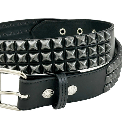 BT104VG-BS  PREMIUM VEGAN LEATHER 3 ROW BLACK STUDDED BELT USA MADE