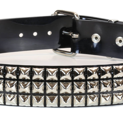 BT104VN-BLK PVC 3 ROW PYRAMID STUDDED  BELT