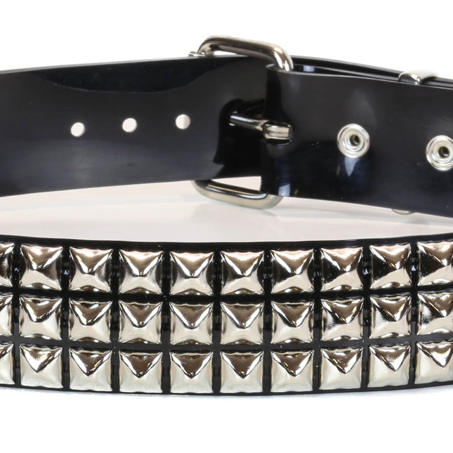 BT104VN-BLK PVC 3 ROW PYRAMID STUDDED  BELT