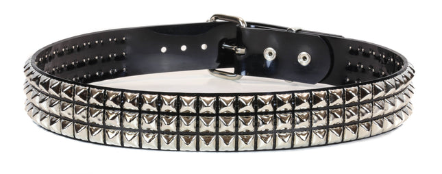 BT104VN-BLK PVC 3 ROW PYRAMID STUDDED  BELT