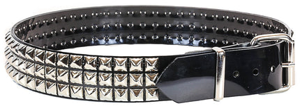BT104VN-BLK PVC 3 ROW PYRAMID STUDDED  BELT