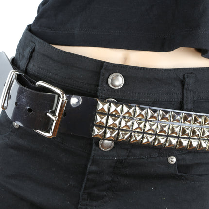 BT104VN-BLK PVC 3 ROW PYRAMID STUDDED  BELT