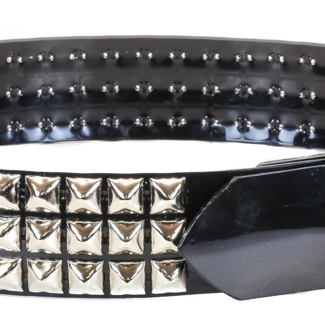 BT104VN-BLK PVC 3 ROW PYRAMID STUDDED  BELT