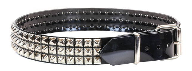 BT104VN-BLK PVC 3 ROW PYRAMID STUDDED  BELT