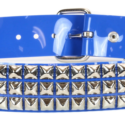 BT104VN-BLU  PVC BLUE 3 ROW PYRAMID STUDDED  BELT