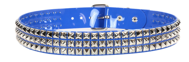 BT104VN-BLU  PVC BLUE 3 ROW PYRAMID STUDDED  BELT