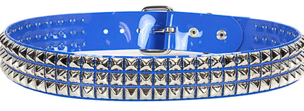 BT104VN-BLU  PVC BLUE 3 ROW PYRAMID STUDDED  BELT