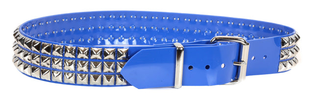 BT104VN-BLU  PVC BLUE 3 ROW PYRAMID STUDDED  BELT