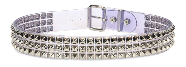 BT104VN-CLR CLEAR PVC 3 ROW PYRAMID STUDDED  BELT