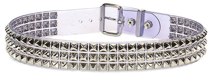 BT104VN-CLR CLEAR PVC 3 ROW PYRAMID STUDDED  BELT