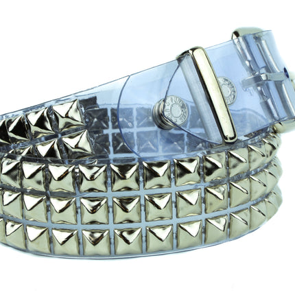 BT104VN-CLR CLEAR PVC 3 ROW PYRAMID STUDDED  BELT