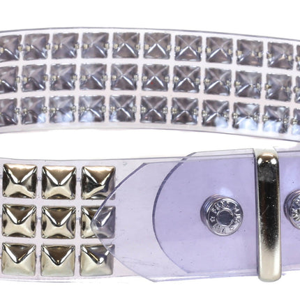BT104VN-CLR CLEAR PVC 3 ROW PYRAMID STUDDED  BELT