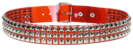 BT104VN-RED  PVC 3 ROW PYRAMID STUDDED  BELT
