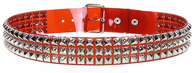 BT104VN-RED  PVC 3 ROW PYRAMID STUDDED  BELT