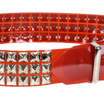 BT104VN-RED  PVC 3 ROW PYRAMID STUDDED  BELT