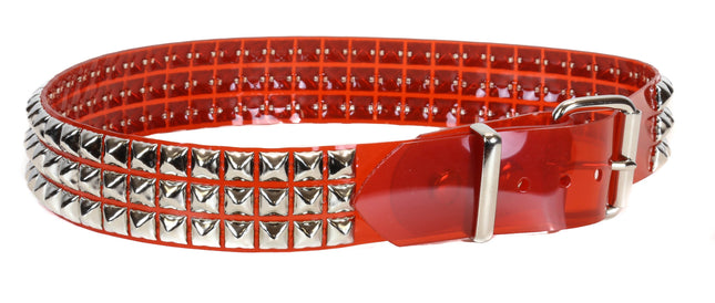 BT104VN-RED  PVC 3 ROW PYRAMID STUDDED  BELT