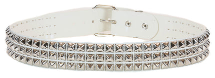 BT104VN-WHT  PVC 3 ROW PYRAMID STUDDED  BELT