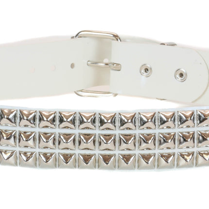 BT104VN-WHT  PVC 3 ROW PYRAMID STUDDED  BELT
