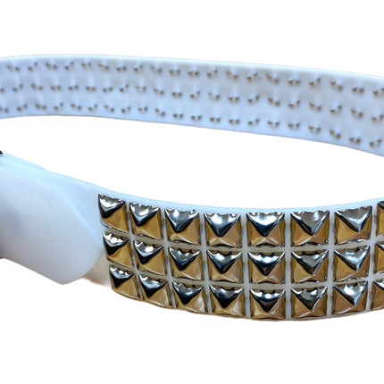 BT104VN-WHT  PVC 3 ROW PYRAMID STUDDED  BELT