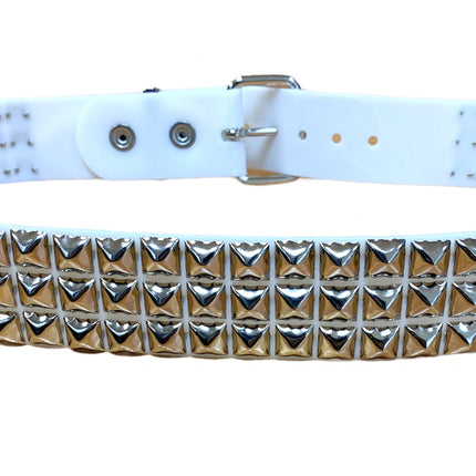 BT104VN-WHT  PVC 3 ROW PYRAMID STUDDED  BELT