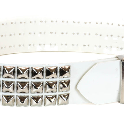 BT104VN-WHT  PVC 3 ROW PYRAMID STUDDED  BELT