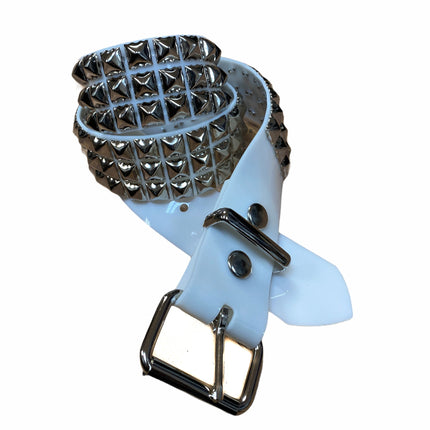 BT104VN-WHT  PVC 3 ROW PYRAMID STUDDED  BELT