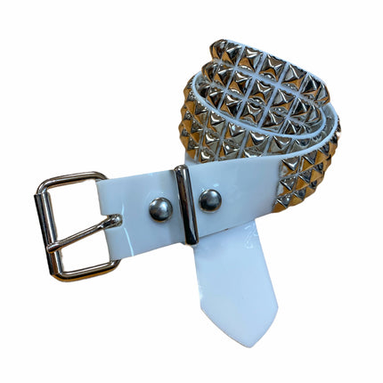 BT104VN-WHT  PVC 3 ROW PYRAMID STUDDED  BELT