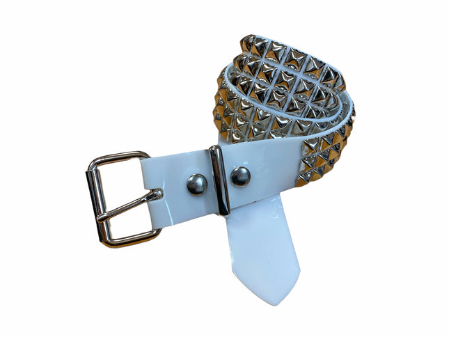 BT104VN-WHT  PVC 3 ROW PYRAMID STUDDED  BELT