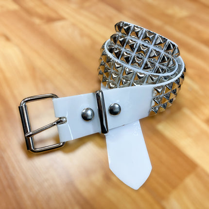BT104VN-WHT  PVC 3 ROW PYRAMID STUDDED  BELT