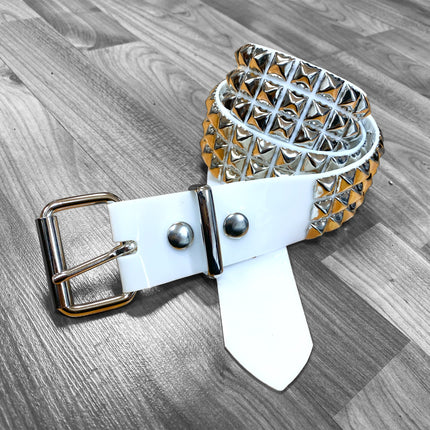 BT104VN-WHT  PVC 3 ROW PYRAMID STUDDED  BELT