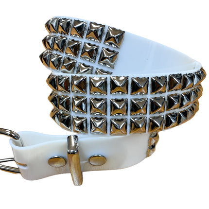 BT104VN-WHT  PVC 3 ROW PYRAMID STUDDED  BELT