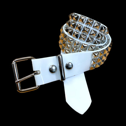 BT104VN-WHT  PVC 3 ROW PYRAMID STUDDED  BELT
