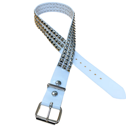 BT104VN-WHT  PVC 3 ROW PYRAMID STUDDED  BELT