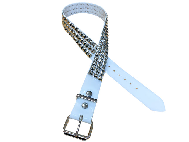 BT104VN-WHT  PVC 3 ROW PYRAMID STUDDED  BELT
