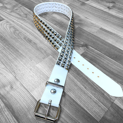 BT104VN-WHT  PVC 3 ROW PYRAMID STUDDED  BELT