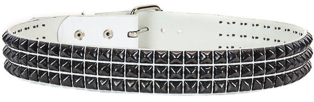 BT104VG-WT-BS  3 ROW PYRAMID STUDDED  BELT VEGAN