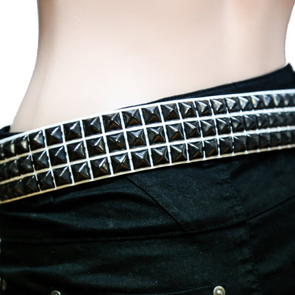 BT104VG-WT-BS  3 ROW PYRAMID STUDDED  BELT VEGAN