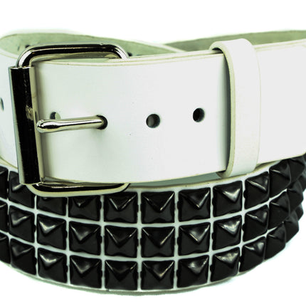 BT104VG-WT-BS  3 ROW PYRAMID STUDDED  BELT VEGAN
