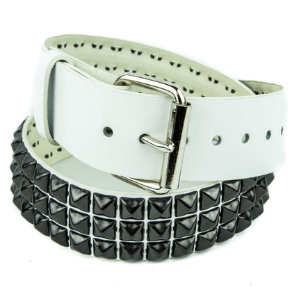 BT104VG-WT-BS  3 ROW PYRAMID STUDDED  BELT VEGAN