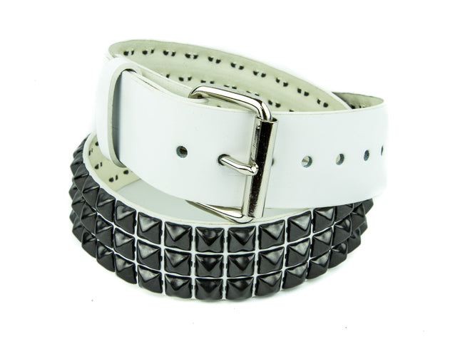 BT104VG-WT-BS  3 ROW PYRAMID STUDDED  BELT VEGAN
