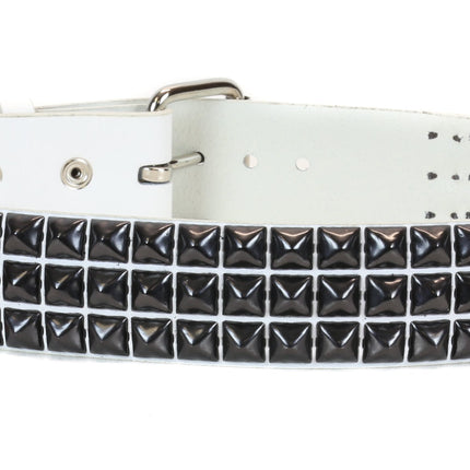 BT104VG-WT-BS  3 ROW PYRAMID STUDDED  BELT VEGAN