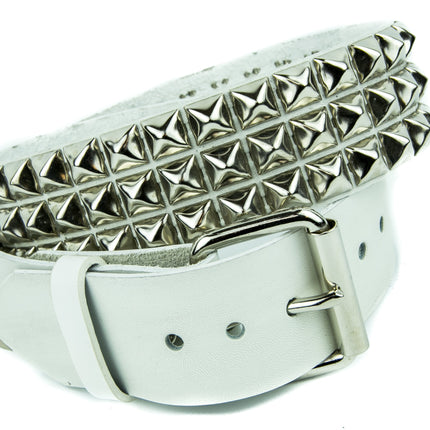 BT104WT  VEGAN WHITE 3 ROW PYRAMID STUDDED  BELT