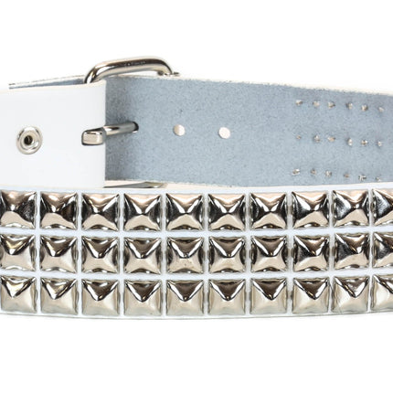 BT104WT  VEGAN WHITE 3 ROW PYRAMID STUDDED  BELT