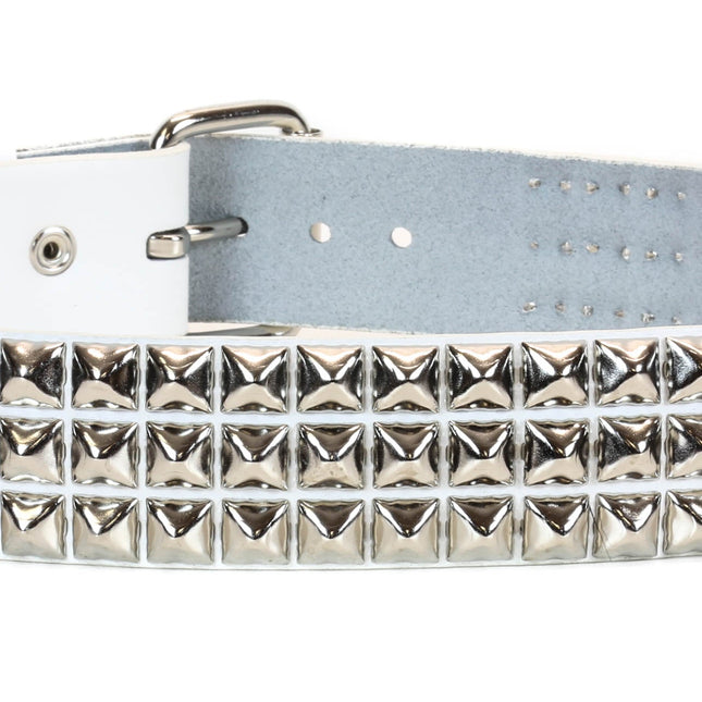 BT104WT  VEGAN WHITE 3 ROW PYRAMID STUDDED  BELT