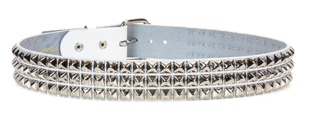 BT104WT  VEGAN WHITE 3 ROW PYRAMID STUDDED  BELT