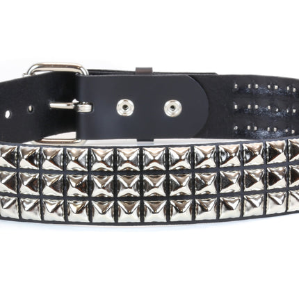 BT104  3 ROW PYRAMID STUD BELT -SNAP OFF ROLLER BUCKLE