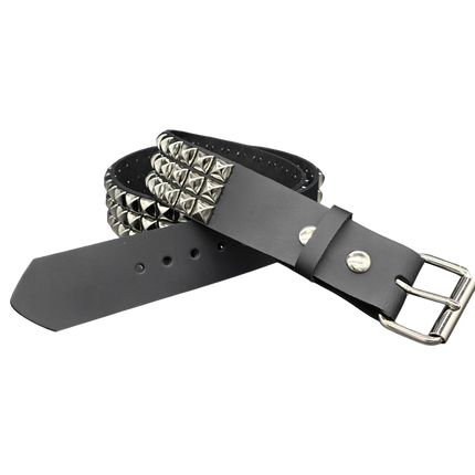 BT104US  FULL GRAIN GRADE A USA TANNERY THREE ROW PYRAMID STUDDED BELT